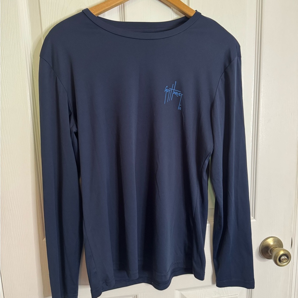 Men’s Guy Harvey Navy Long Sleeve Tee- Dry Fit Size Medium